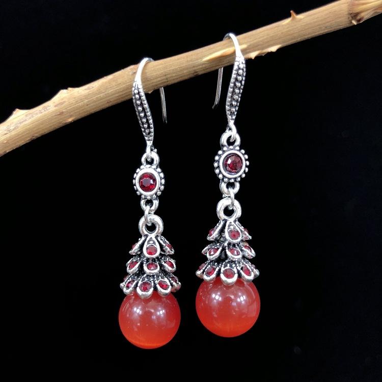 Ethnic style retro fashion agate earrings women's simple temperament opal diamond earrings versatile long ear jewelry