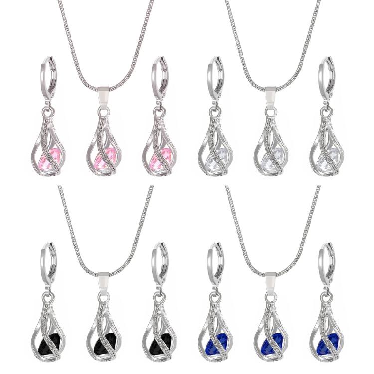 Cubic Zirconia Studs and Necklace Crystal and Zirconia Jewelry Set Necklace Earrings Accessory for Evening Event