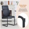 Table-Chair Set. Round Glass Table with 85 cm Diameter + 2 Black Chairs with High Backrest and Diamond Quilting made of PU