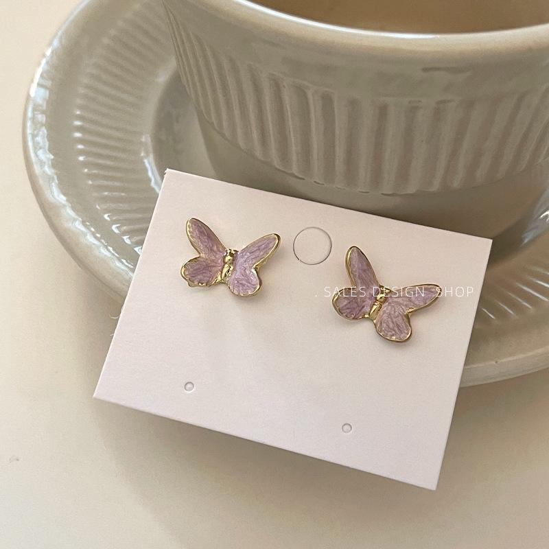 French Retro Colorful Enamel Butterfly Stud Earrings - Stylish, Chic, Versatile Design for Women