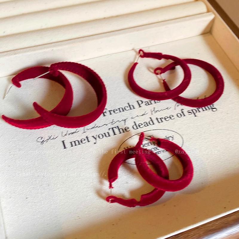 Ankola Red Flocking Large Circle Earrings for Women - Autumn/Winter Style, Bold, Versatile, High-End.