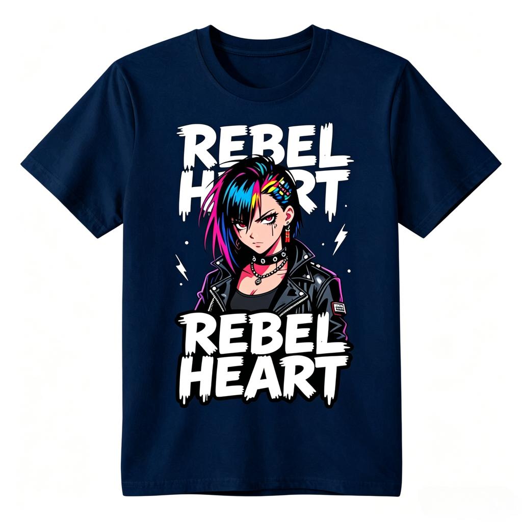 Rebel Heart Punk Anime Girl Print TShirt Unisex Unisex Casual Cotton Tee Summer Short Sleeve Gothic Unisexga Graphic Streetwear Tops