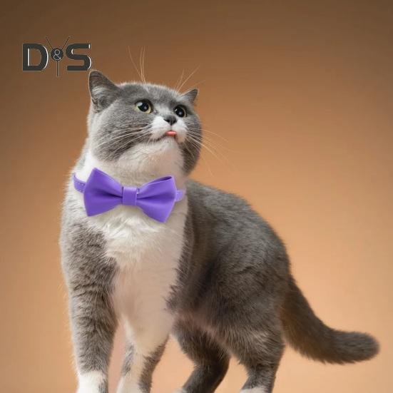 Cat Collar Adjustable Faux Leather Bowtie Pet Collar for Kitten Cats And Puppy Graduation Wedding Birthday Pet Party Collar with Copper Bell