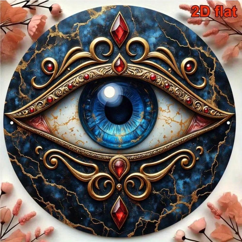 Gold Navy Evil Eye Hamsa Metal Wall Art Handcrafted Aluminum Sign Home Office Meditation Decor