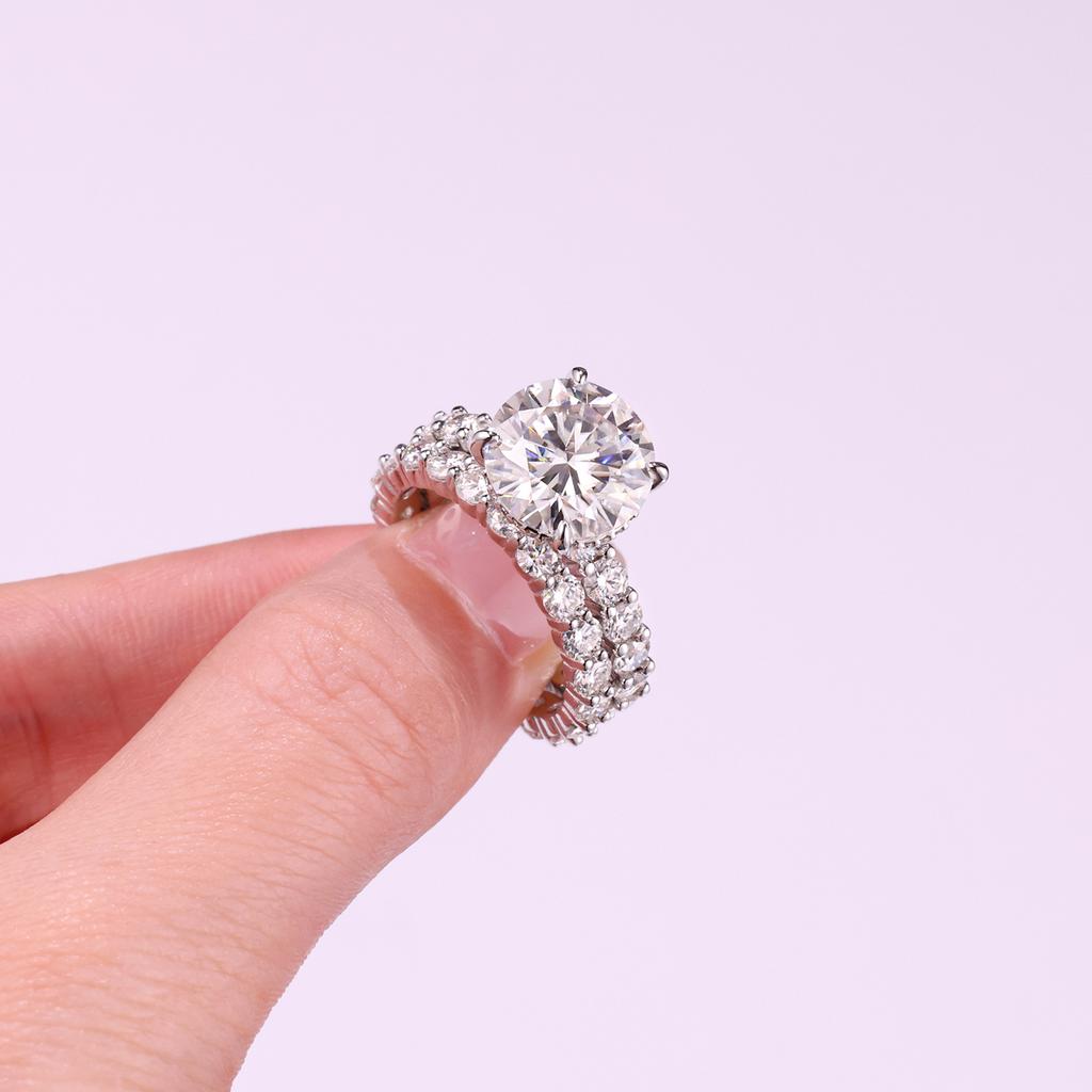 5 Karat Runder Moissanit Ring Feine Hochzeits-Set-Ringe Damen Luxus Sterling Silber 925 Ring mit Edelstein