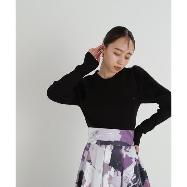 Jill by Jill Stuart Fur Sleeve Rib Knit Top