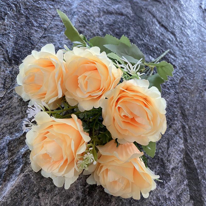 

Bridal Bouquet Silk 5branch Artificial Flowers Weddings Decor Props Photography Champagne