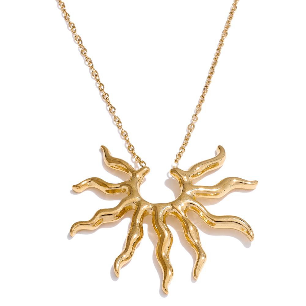 

Yhpup Individualistic Stainless Steel Metal Trendy Sun Pendant Necklace Hot Style Attractive Jewelry Waterproof Accessories Gift