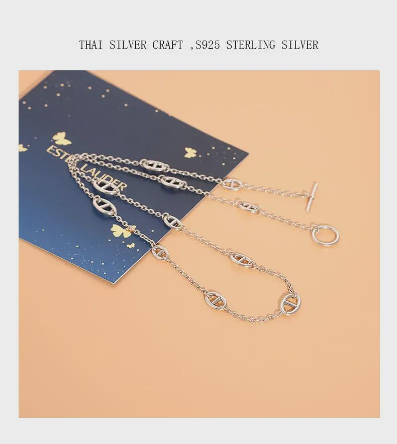 Sterling Silver Pig Nose Necklace: Retro Thai Silver Design, Simple Korean Style, Versatile Ladies' Fashion, Personality Trend Jewelry.