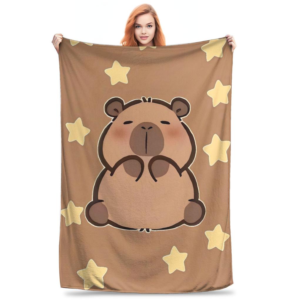 Trembling Capybara Flannel Blanket Winter  Soft Durable Throw Blanket for Kids Couch Bed Funny Bedspread Sofa Bed Cover
