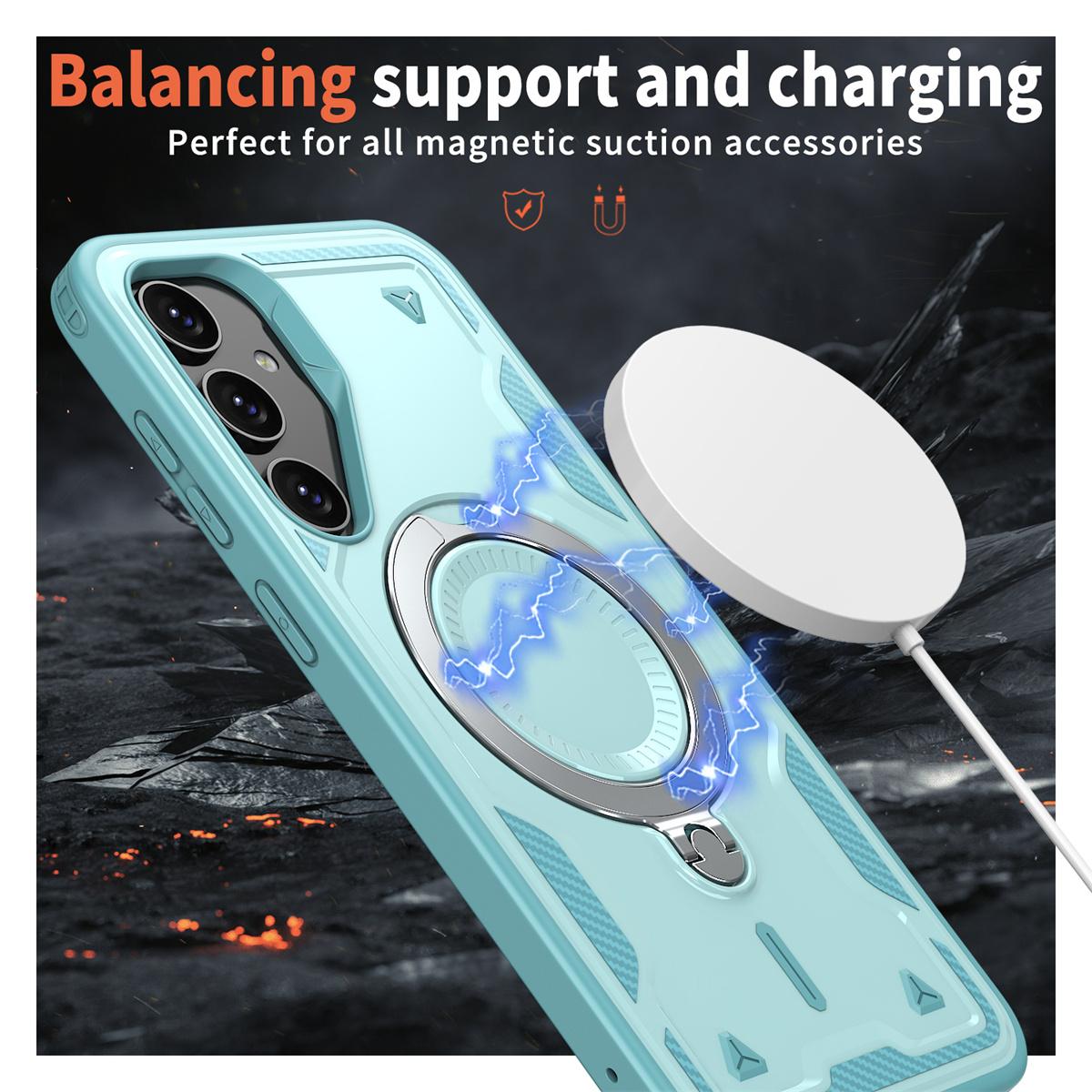 

For Samsung Galaxy S23 FE Case Compatible with MagSafe Military Protection PC+TPU Kickstand Phone Cover Red