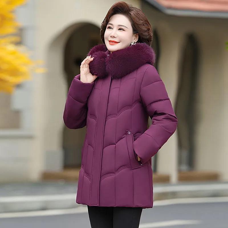 Dámská zimní silná vatovaná bunda, Módní vatovaná bunda pro ženy středního a staršího věku, Vatovaná bunda v západním stylu