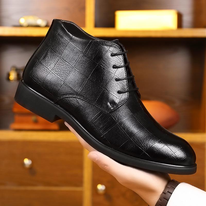 Men's cotton shoes winter velvet warm business dress cotton leather shoes men's shoes British high-top leather shoes men's