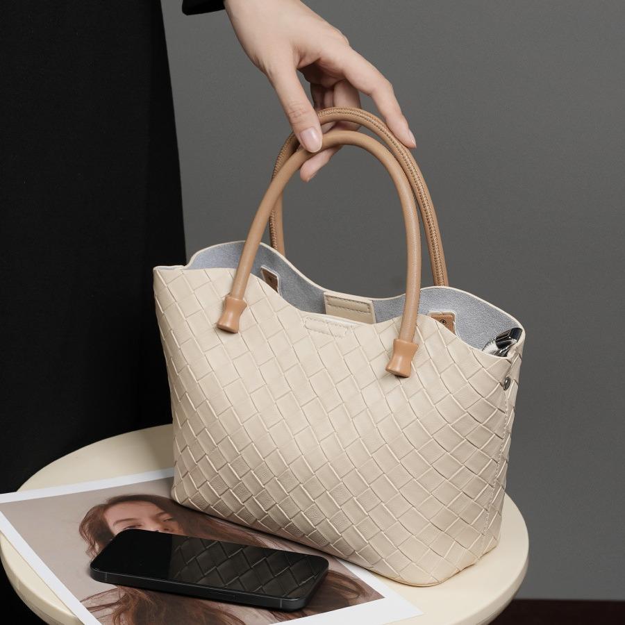 Mote Messenger Bag Allsidig Trend Stor Kapasitet Vevd Dameveske Enkel Bærbar Skinn Skulderveske