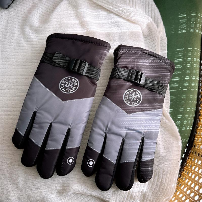 Outdoor Riding Gloves Men'S Velvet Warm Sports Gloves Palm Non-Slip Anti-Splashing Ski Gloves