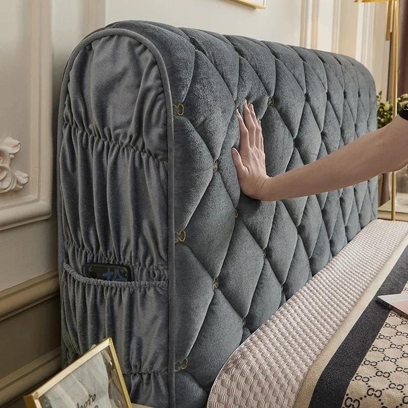 

Все включено Роскошный вышитый бархатный стеганый чехол для изголовья кровати Однотонный мягкий пушистый короткий плюшевый чехол для изголовья кровати Все включено 1.9x0.7 Meter серый