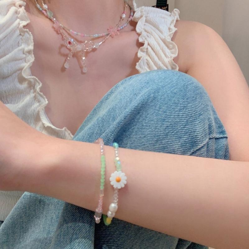 Bowknot Beaded Choker Colorful Beaded Necklaces Bowknot Necklace Artificial Crystal Material Gift for Girls Children