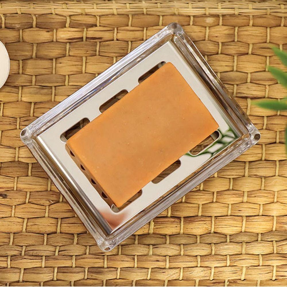 Stainless Steel Transparent Soap Box Draining Rack Soap Organizer High-end Glass Soap Dish  Bathtub