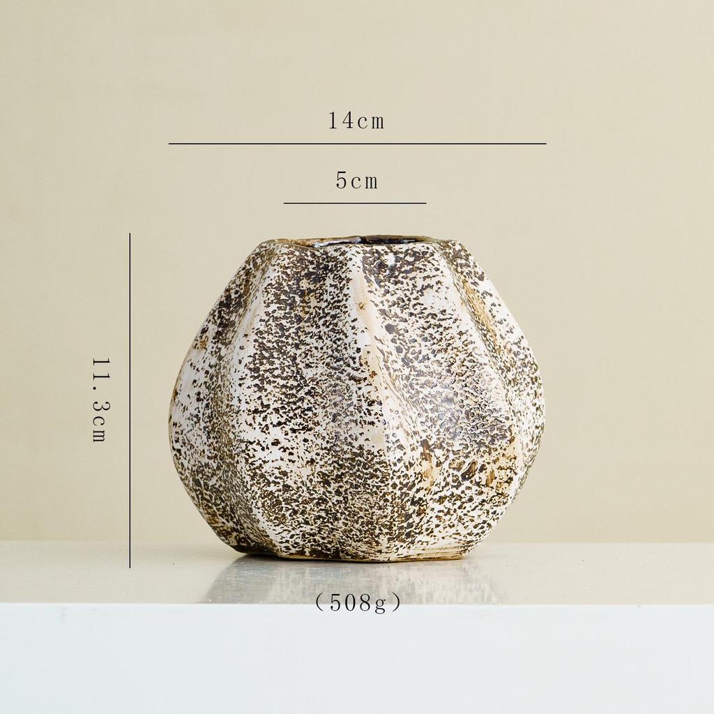 Shu Men Wabi-Sabi Stil Keramikkrug: Retro-Musterung, verwitterte Textur, Trockenblumen-Vase für Wohnzimmer- oder Esstisch-Dekoration