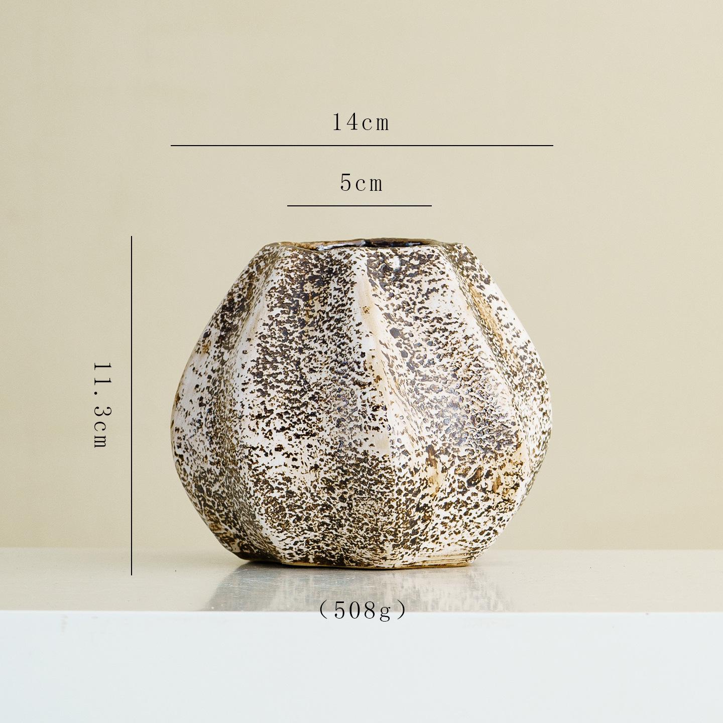 Shu Men Wabi-Sabi Style Ceramic Pot: Retro Distressed Mottled Texture Dry Flower Vase for Living Room or Dining Table Decor