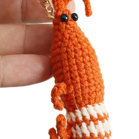 Crochet Wool Shrimp Keychain Pendant Handcrafted Cartoon Design Animal Keyring
