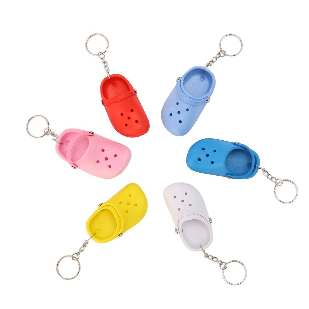 6Pcs Slipper Keychain Assorted Colors Soft Flexible Silicone Portable Hole Shoes Keychain for Bag Backpack Clothes