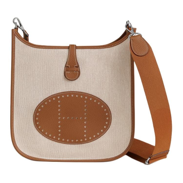 HERMES Evelyne H Canvas And Clemence Calfskin Crossbody Bag, Shoulder Bag 29 Women's Light Beige/Beige/Gold H085942CKAC