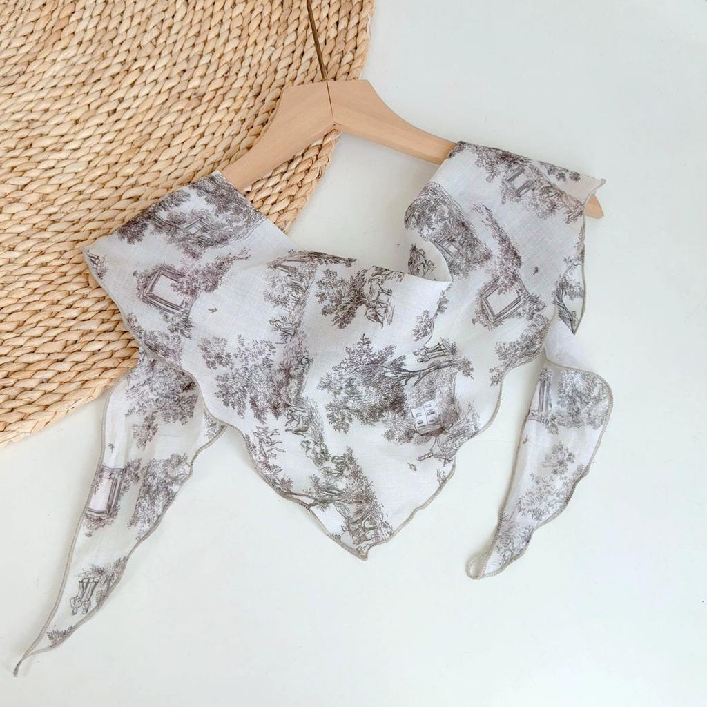Spring And Summer Women Linen Floral Thin Neck Scarves Square Scarf Neckerchief Office Lady Hijab Headband Female Foulard