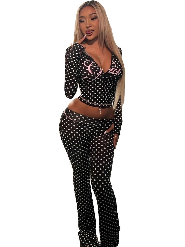 2026 Women Printed Hooded Long Sleeve Crop Top & Flare Pants Two Piece Set Slim Fit Thumb Hole Y2K Streetwear Tracksuit