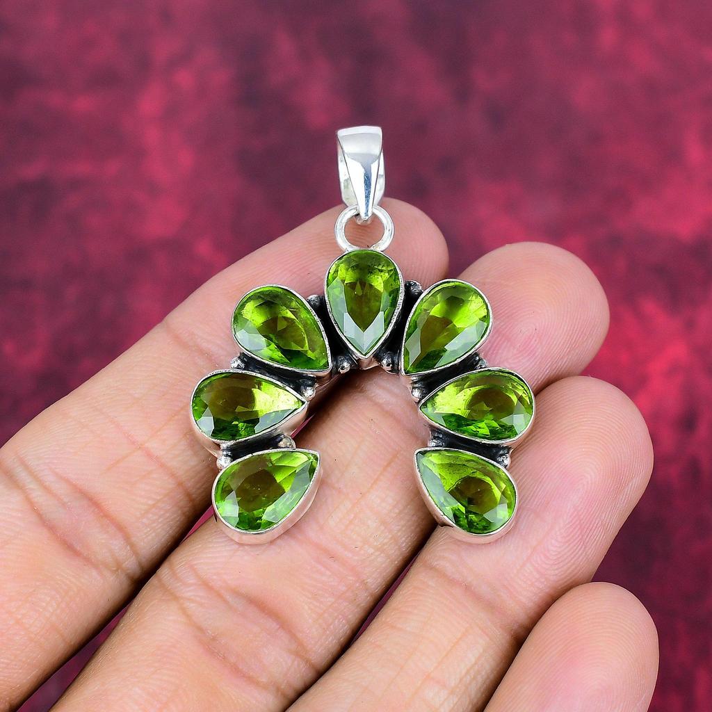 Peridot anheng edelstenssmykker, 925 solid sterling sølv anheng, håndlagde smykker fødselsstein anheng, gave til ham