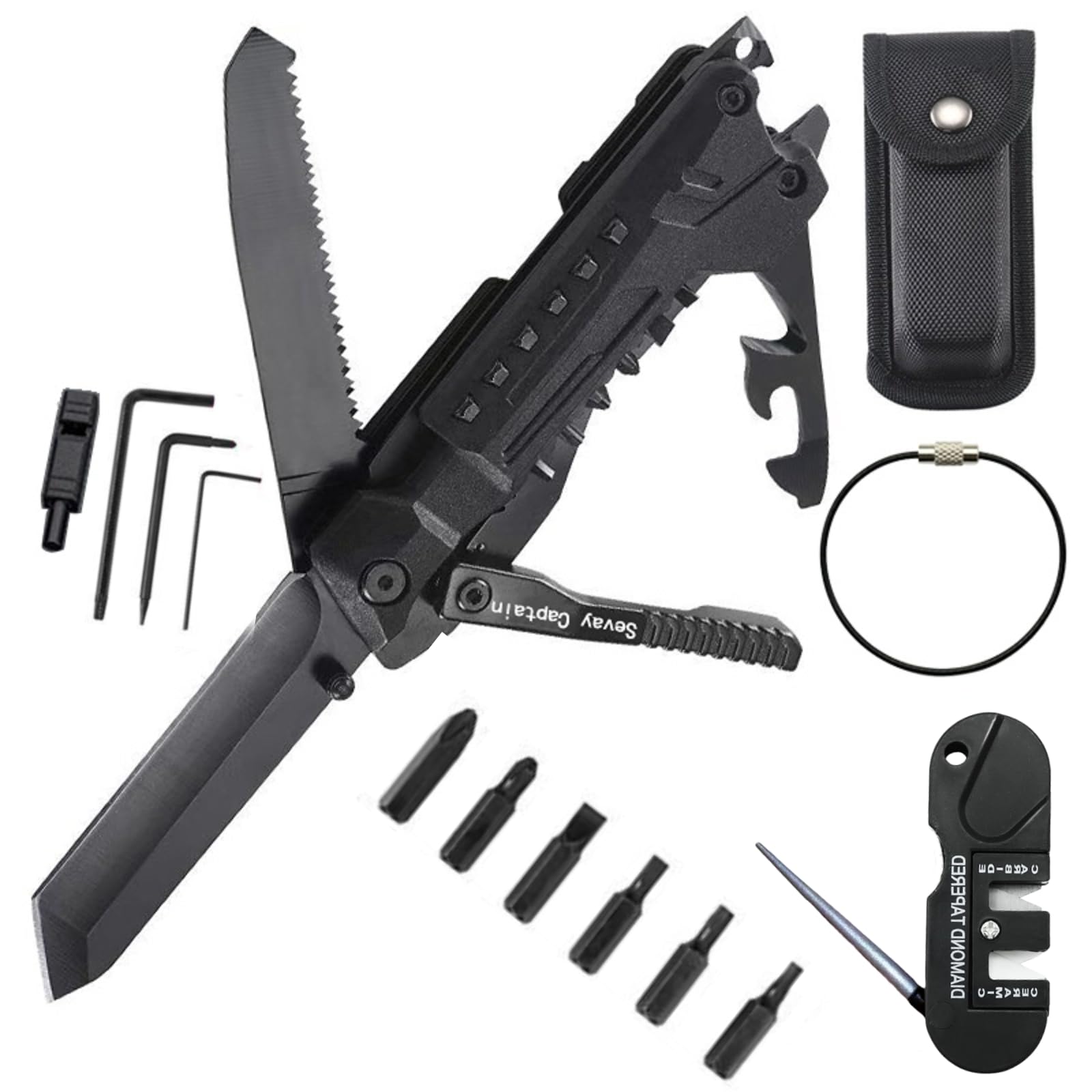 

SEVAY CAPTAIN 17 в Черненом Инструкция по хранению Точилка для ножей Можно использовать для дома, DIY, при катастрофах Практичный инструмент для подарка Мультитул Нож,