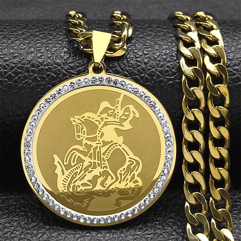 SAINT MICHAEL Archangel Crystal Hip Hop Necklace for Men Women Stainless Steel Rhinestone Big Pendant Necklaces Jewelry NZZZ506