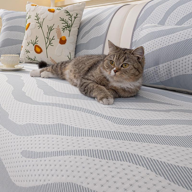 New Summer Cool Doudou Straight Row Sofa Cushion One Piece Fixed Non-Slip Seat Cushion Premium Sofa Cover