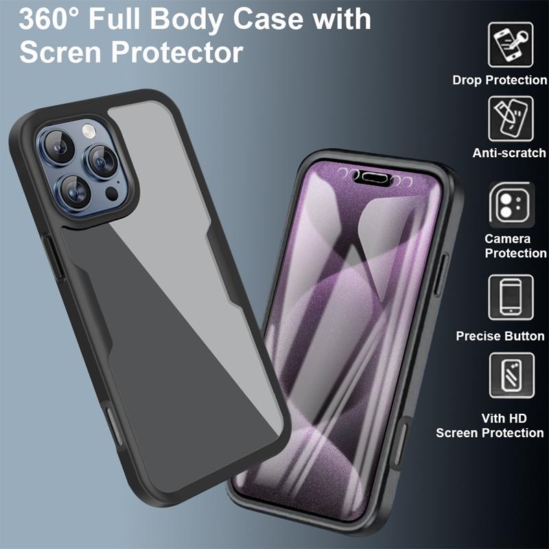 360 Full Body Screen Protector Transparent Case For Iphone 16E 16 15 14 13 12 11 Pro XR XS Max Plus Shockproof Phone Cover