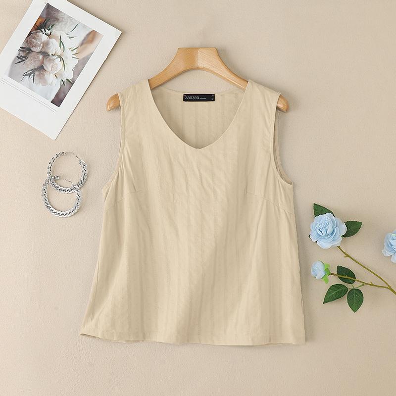 

ZANZEA Women Summer V-Neck Loose Casual Sleeveless Tank Tops 5XL абрикосовий