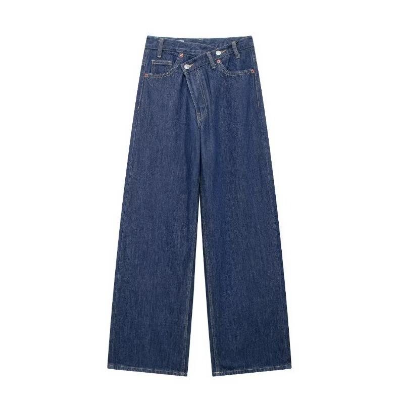 Women's Clothing Women's Double Collar Waist High Waist Wide Leg Jeans