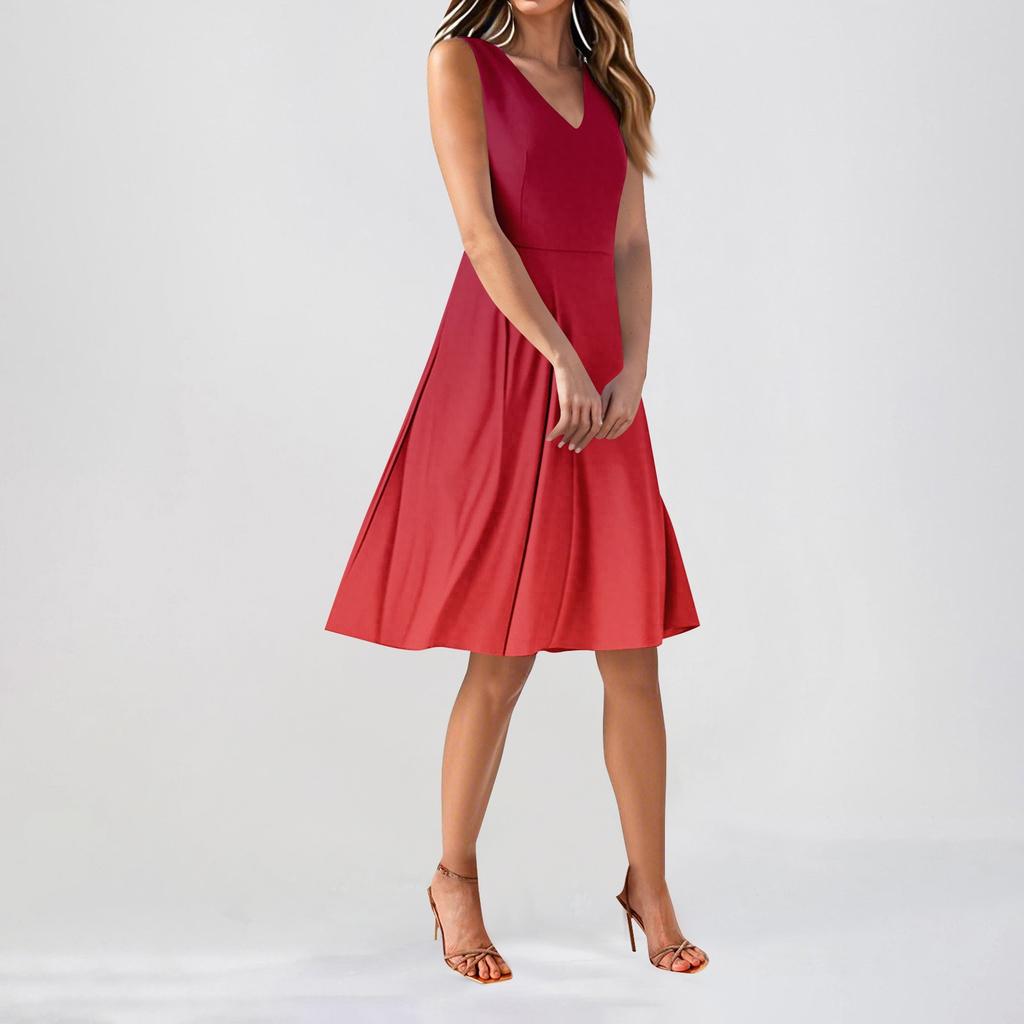 Chiffon Floral Sleeveless V-Neck Waist Dress