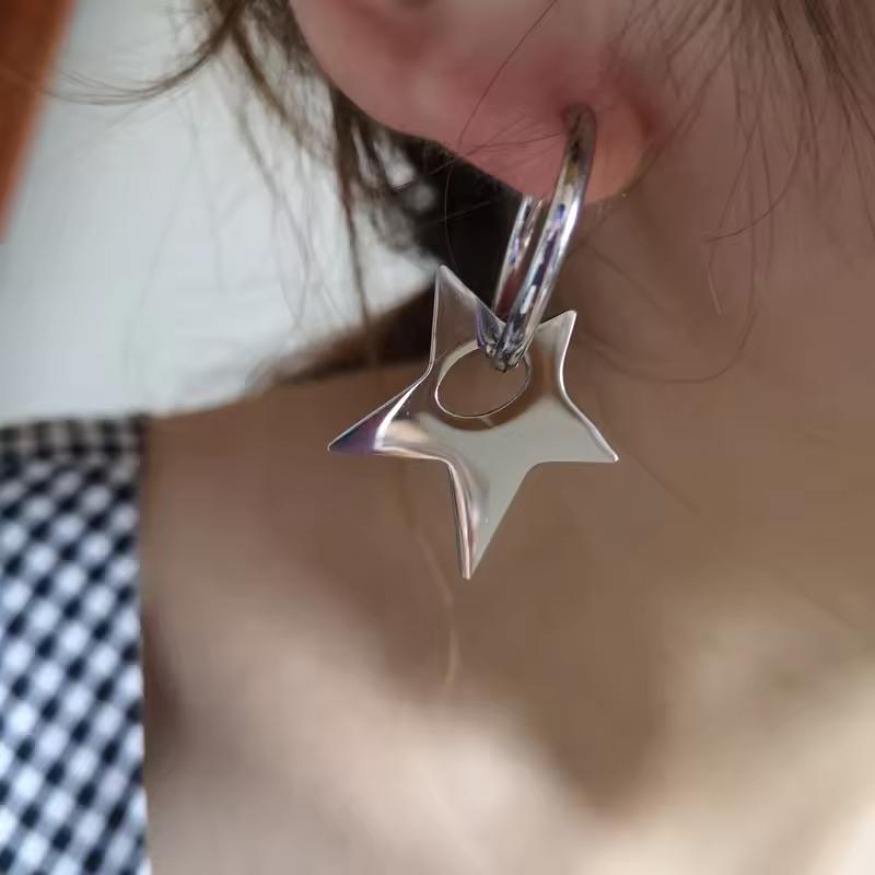 Korean Fashion Large Exaggerated Pentagram Irregular Pendant Earrings Hoop Earrings for Women Men Hip-hop Punk Party Jewelry