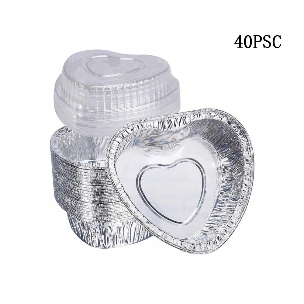 Disposable Valentine's Day Cake Pan Mold Heart Shaped Muffin Pan with Lid Heart Food Packing Box Pudding Cup Mousse Cupcake Mold