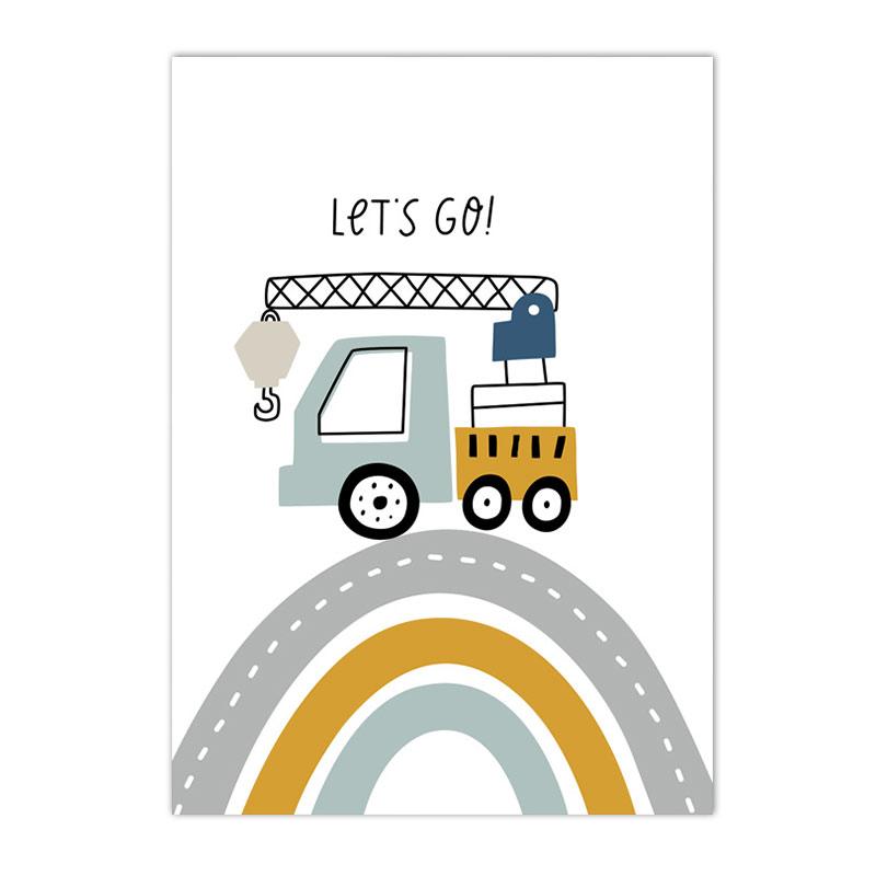 Kreslený Jeřáb Bagr Traktor Nákladní plakát Nástěnné umění Obraz na plátně Dětská školka Chlapci Obrázky Nordic Wall Print Room Decor