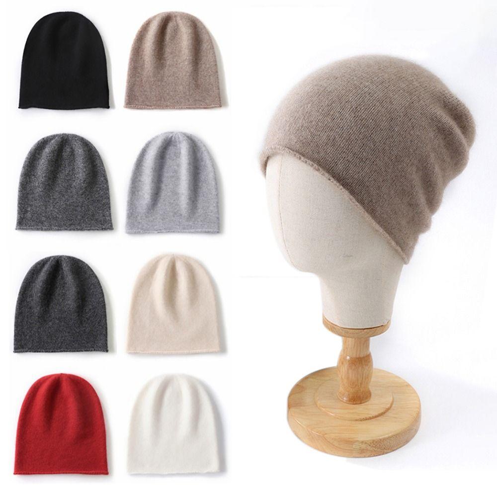 Fashion Cashmere Cashmere Knitted Hat Solid Color Unisex Winter Warm Cap Rolled Edge Beanie Hat