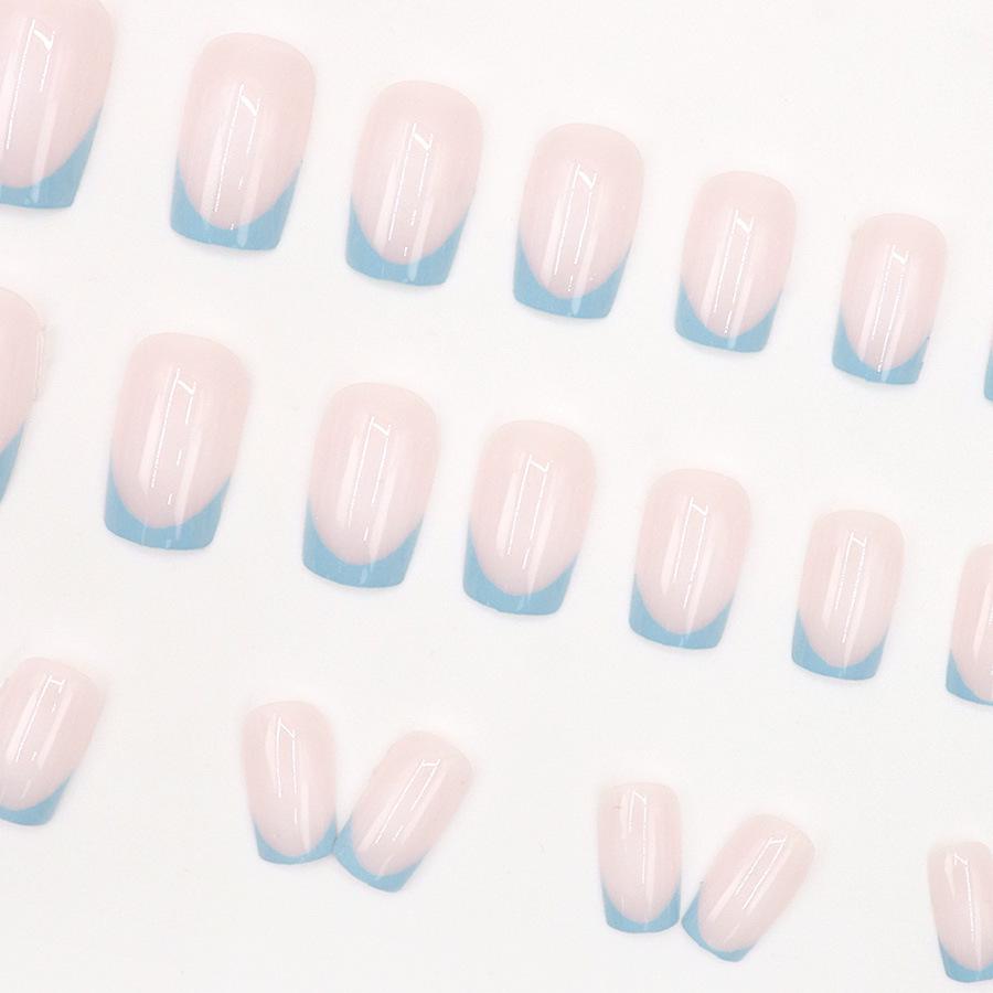 Schickes minimalistisches blaues französisches Nageldesign: Frische, Süße und Sanfte Abnehmbare Tragbare Nägel