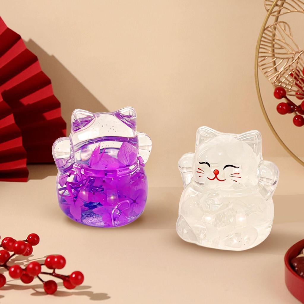 Luminous Glitter Lucky Cat Desktop Figurine with Flowing Sand