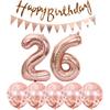 2 balloons number 26+ haappy birthday garland + Rose Gold banner foil balloon 26th birthday decoration+5 confetti balloons boy girl 26 Year birthday
