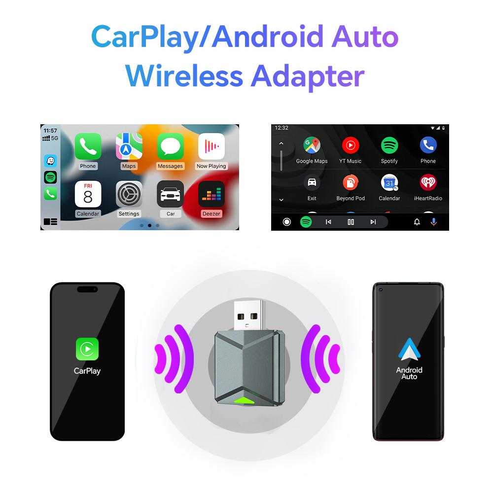 XUDA  Suprermini 2025 2in1 Wired to Wireless CarPlay Android Auto Adapter for OEM Car Stereo With USB Plug and Play