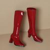 But Knee High-heeled Boots Women's 2025 Summer New Versatile Square Head Thick-heeled High Boots Patent Leather Versatile Boots