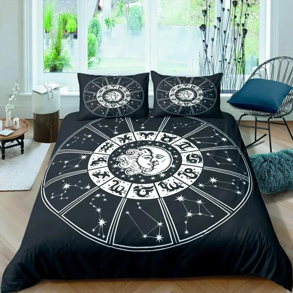 Sun and Moon Bedding Set Twelve Constellations Zodiac Duvet Cover Set for Boys Girls Astrology Comforter Cover Queen Size