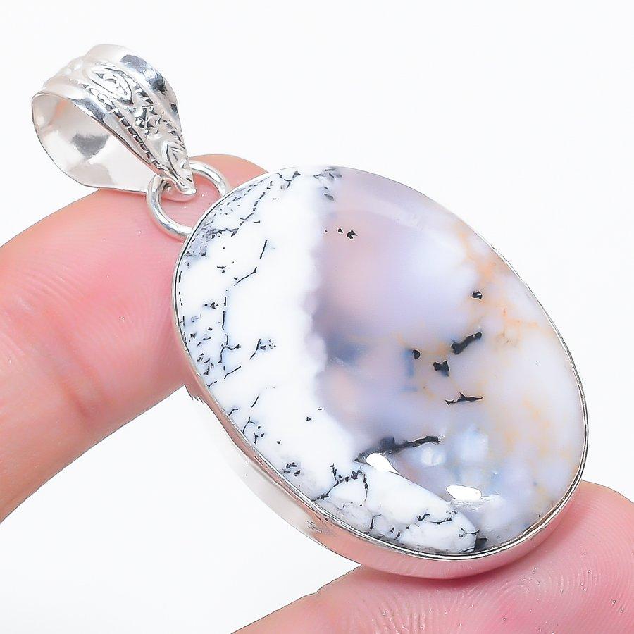

Натуральный Дендритовый Опал Драгоценный Камень 925 Стерлинговое Серебро Ювелирный Подвеска 2.13 c9c76