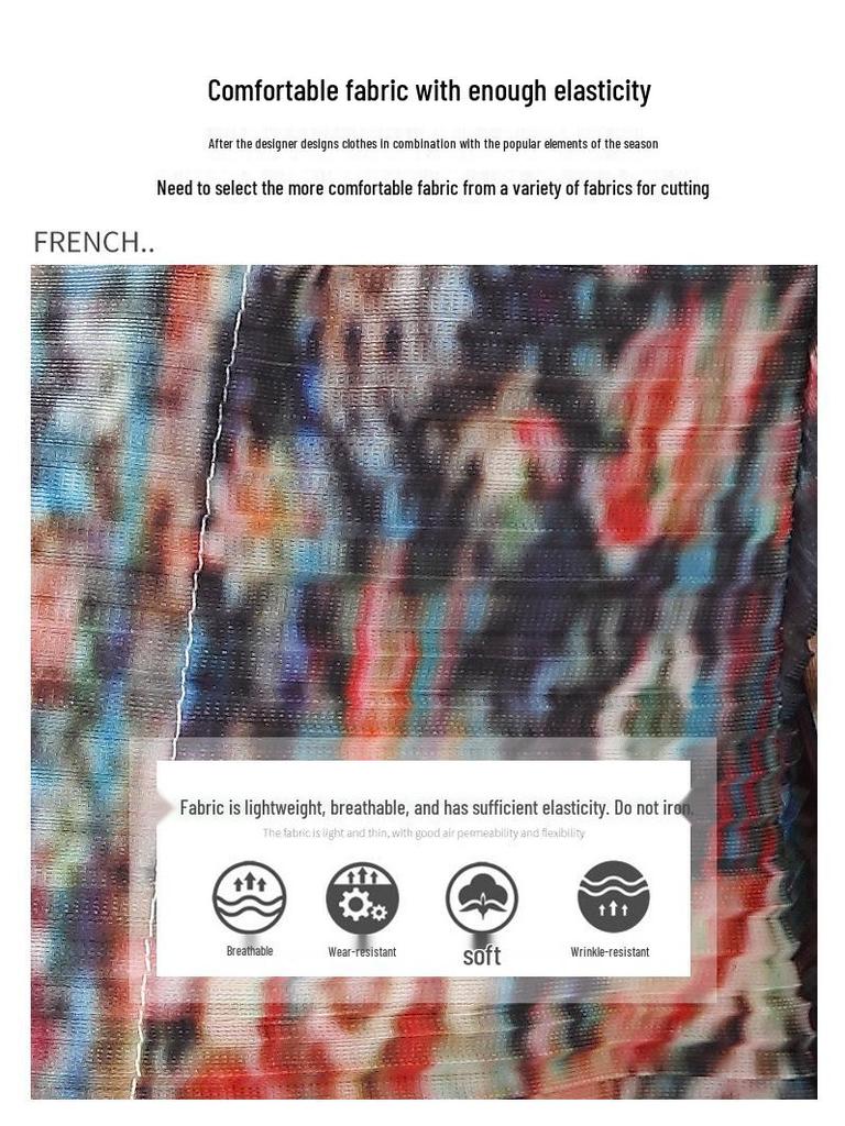 Pleated Printed Long Trench Coat for Women - 2025 Spring Lapel Loose Fit Plus Size Long Sleeve Robe