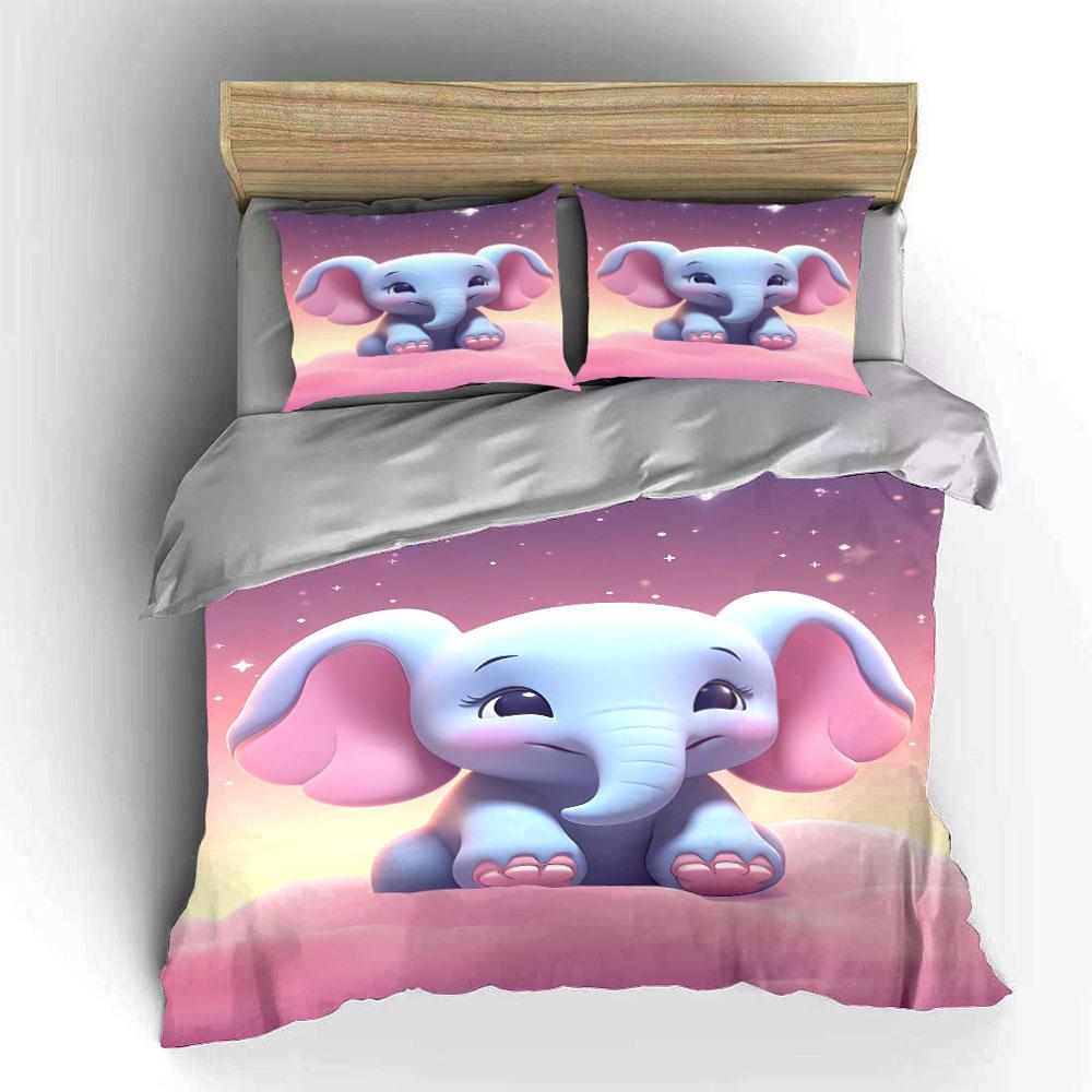 Smiling Cartoon Elephant Motif. Bedding Sets Duvet Cover Sets Duvet Covers Pillowcases(1 * Duvet Cover 2 * Pillowcases Without Duvet Insert)